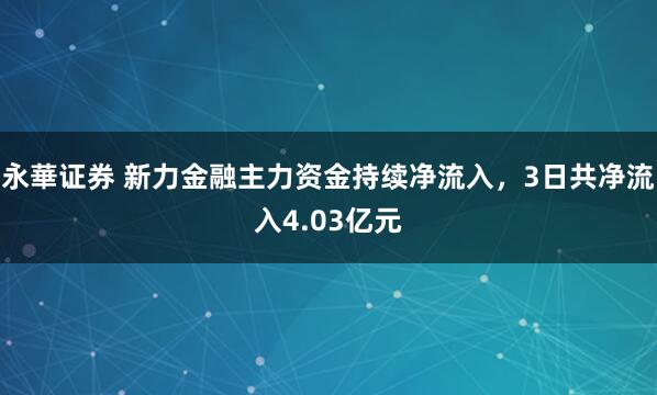 永華证券 新力金融主力资金持续净流入，3日共净流入4.03亿元
