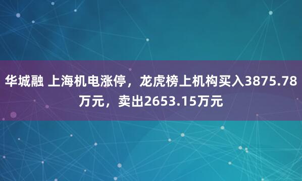 华城融 上海机电涨停，龙虎榜上机构买入3875.78万元，卖出2653.15万元