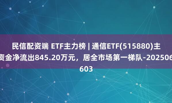 民信配资端 ETF主力榜 | 通信ETF(515880)主力资金净流出845.20万元，居全市场第一梯队-20250603